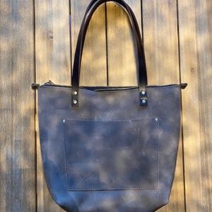 Portland Leather Group PLG - New Grey Medium Zipper Tote